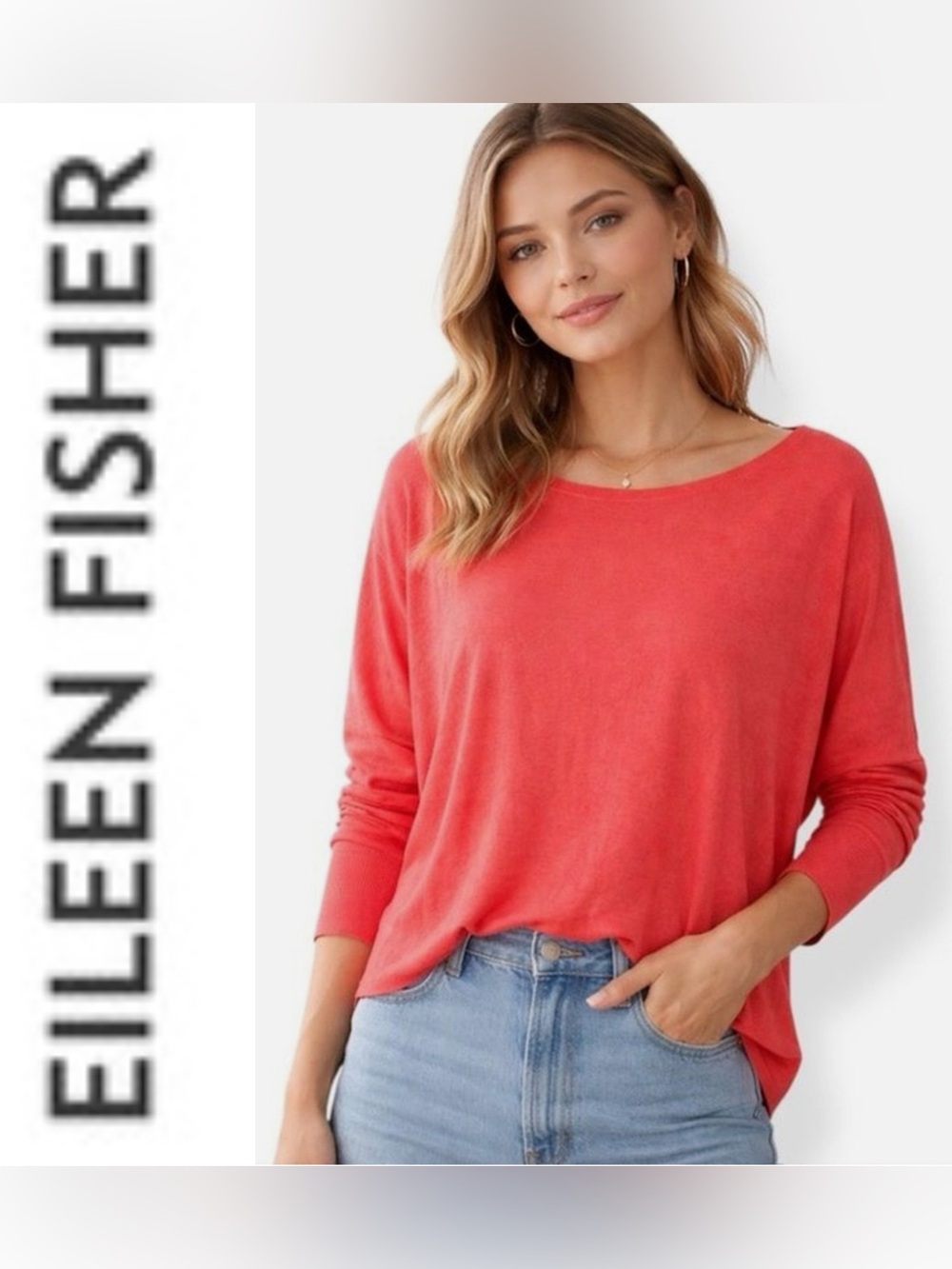 EILEEN FISHER Sweater XS Organic Linen Long Sleeve Pullover Punch Pink